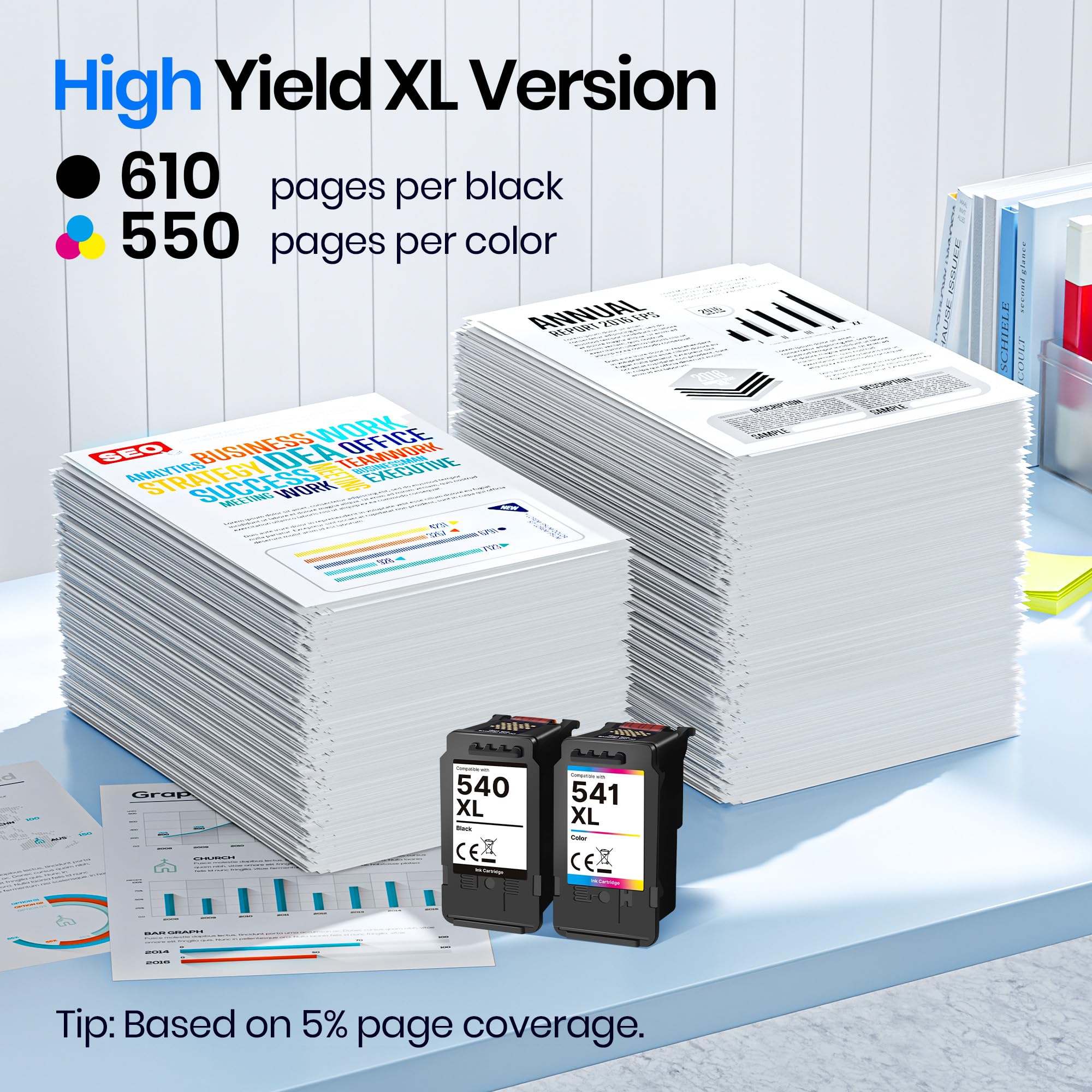 540XL and 541XL Ink Cartridges Twin Pack Replacement for Canon 540 and 541 Ink Cartridges PG-540XL Black CL-541XL Colour Printer Ink for Canon Pixma TS5150 TS5151 MG3600 TS5100 MG3650 MG3650S(2-Pack) — view 3