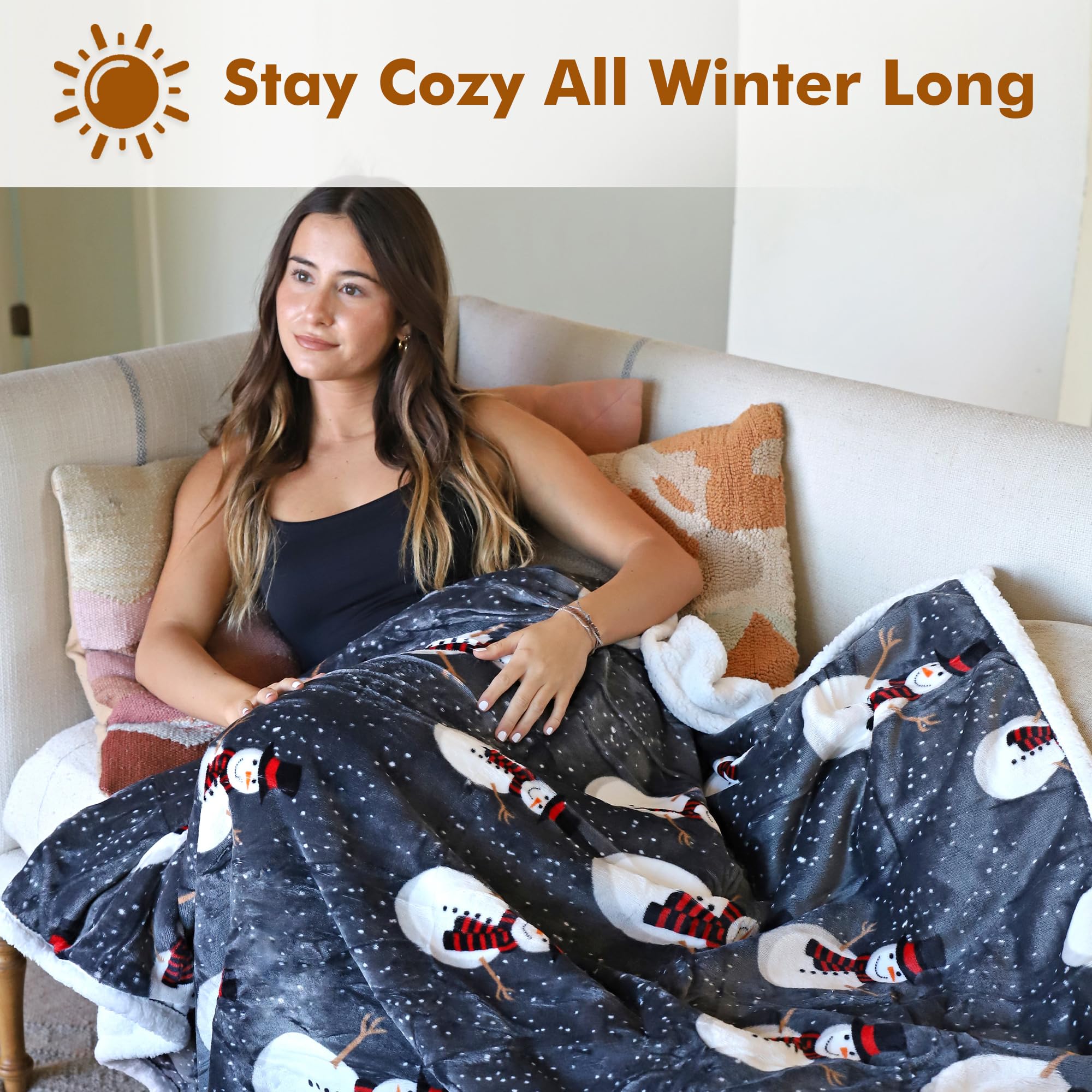 Catalonia Classy Sherpa-Decke, doppelseitiger Fleece-Überwurf, Einzelbett, extra Dicke, warme Sofadecke, gemütliche Couchdecke für Couchbett, alle Jahreszeiten,Schneemann/Grau,150x130cm