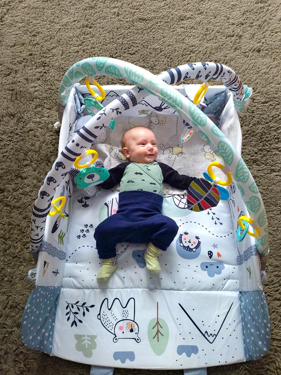 Tapis d'Éveil Bébé avec Arche Évolutif 20 Balles 5 Jouets Multifonction
