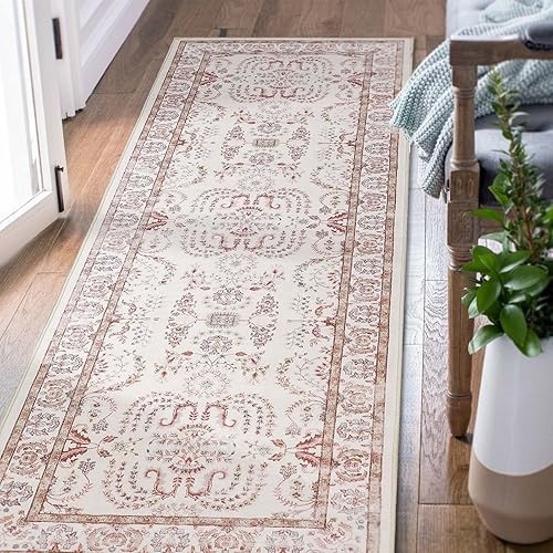 jinchan Alfombra de pasillo de cocina vintage de 2 x 7 pies, diseño floral, lavable, alfombra retro antideslizante, alfombra suave y bohemia para