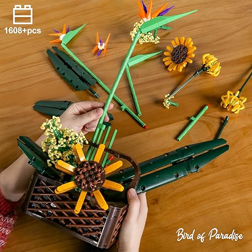 Miniatura 6 de Mould King Juego de bloques de construcción de orquídeas 10025, 1158 piezas, colección botánica, ladrillos de construcción florales para regalo,