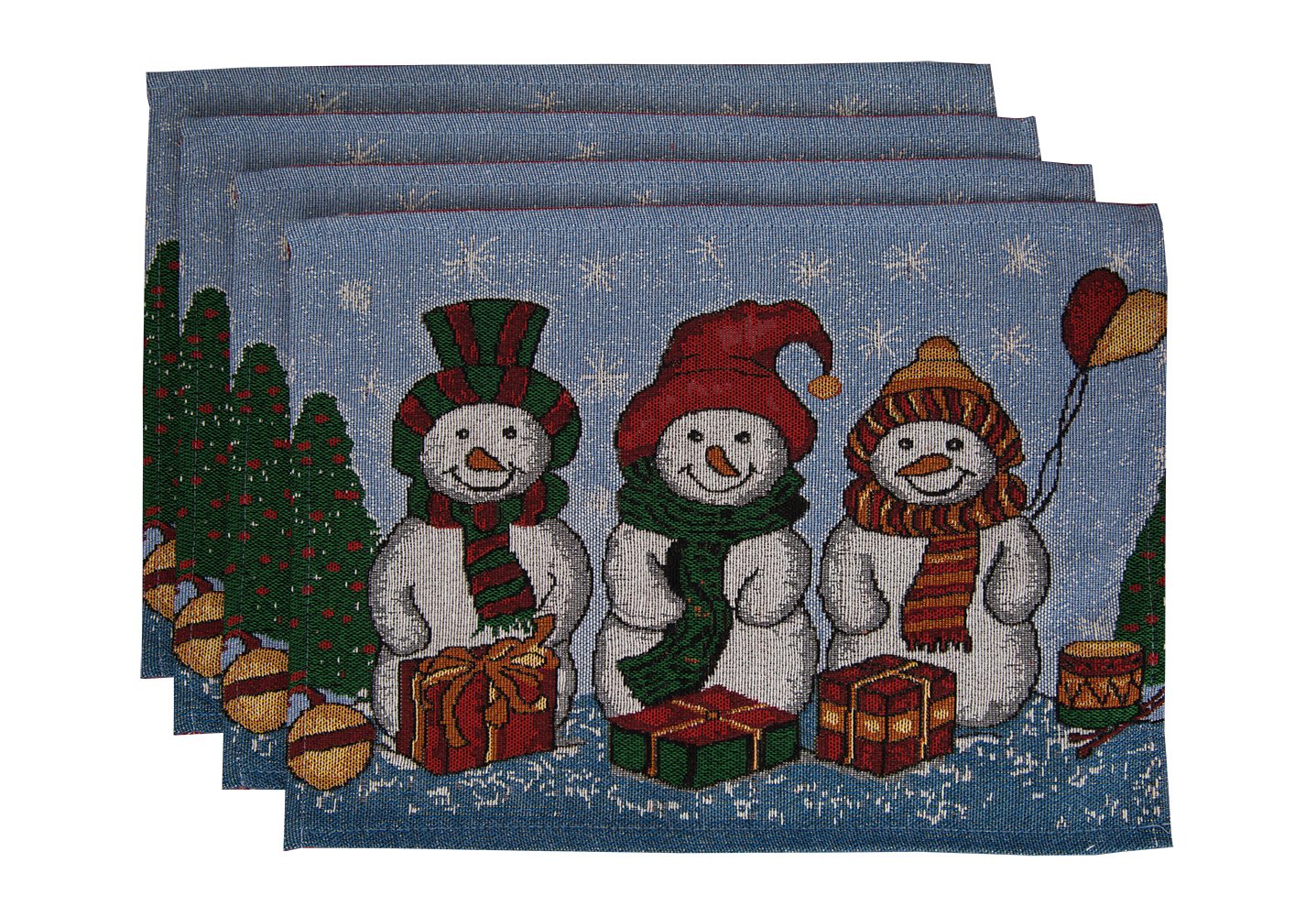 4-Piece Decorative Home Decor Jacquard Placemats Polyester-Cotton Fabric Coaster Table Mats Pad for Dining Room 13”x19” -Christmas Holiday Pattern Series (Three Snowman)