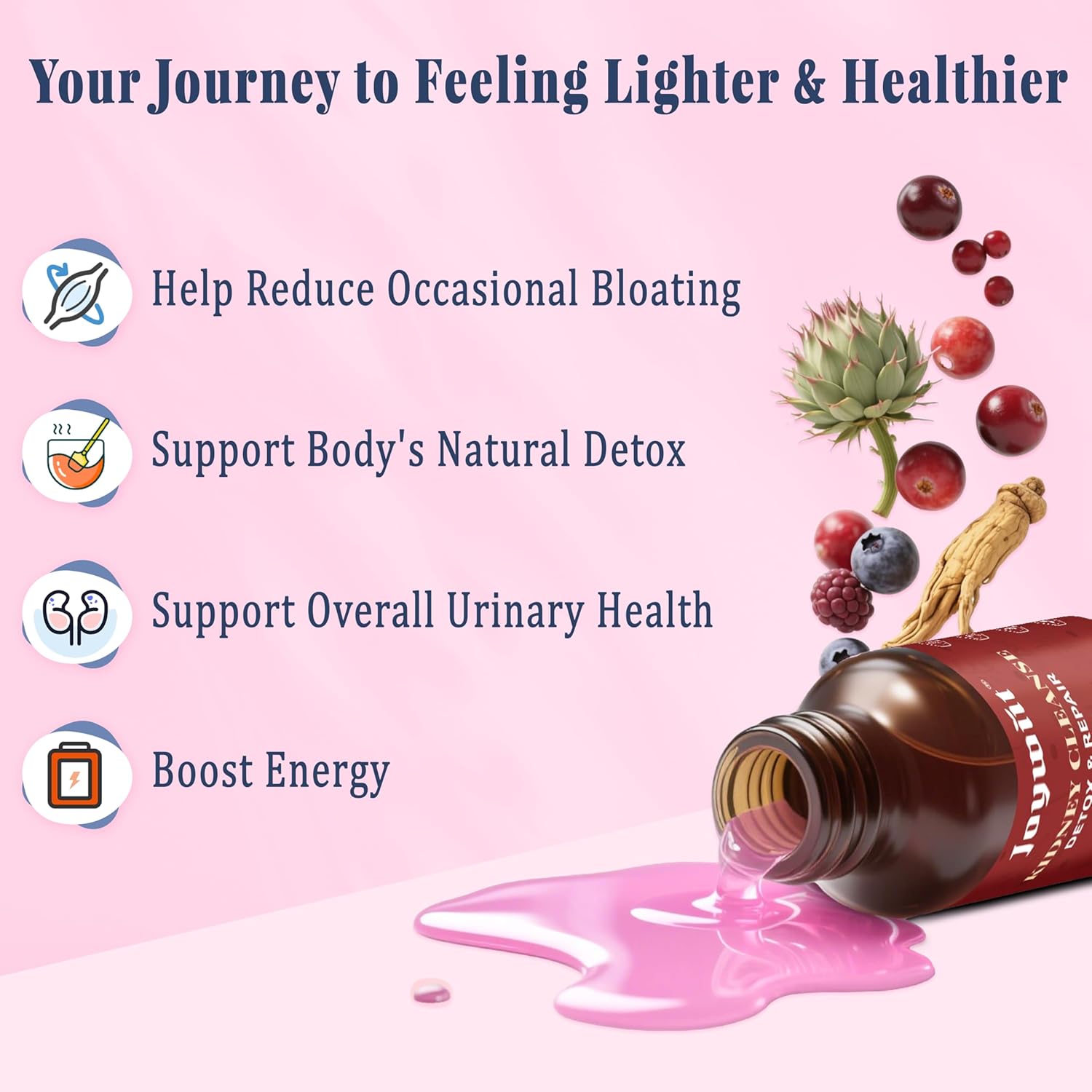 Kidney Cleanse Detox & Repair Liquid Drops – 14-in-1 Advanced Liver Kidney Support Herbal Supplement with Cranberry, Milk Thistle, Juniper – Urinary Tract Support – Mixed Berry Flavor, 60 mL - Image 8