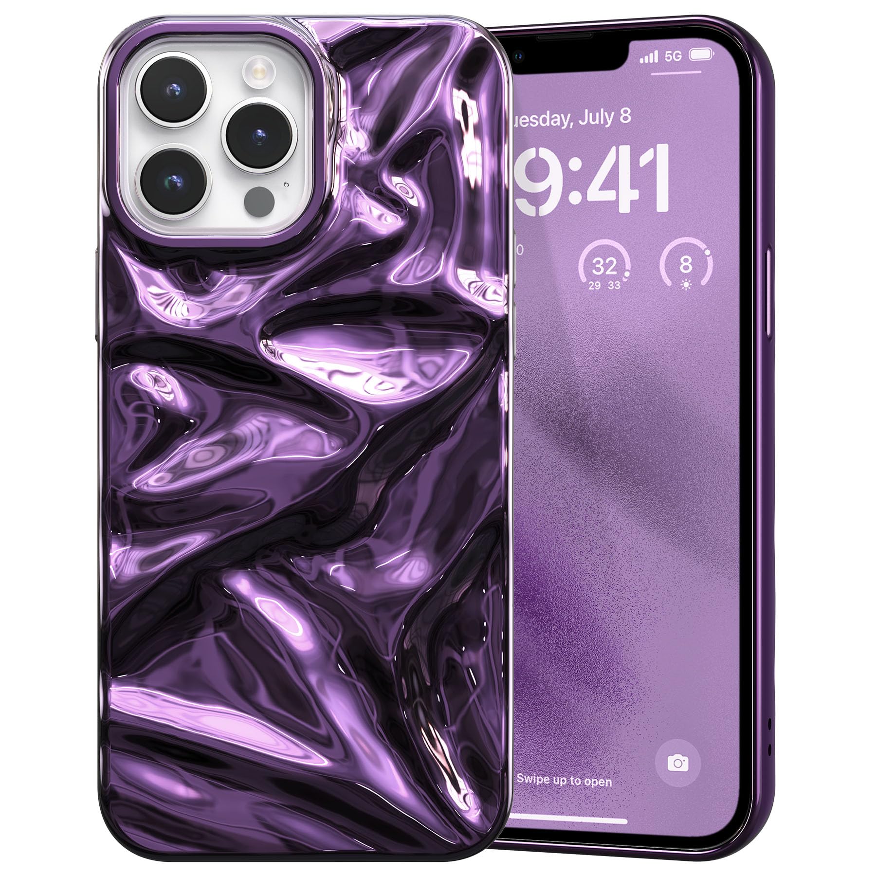 ZCDAYE Case for iPhone 14 Pro Max Glossy Water Ripple Phone Case, TPU Solid Colour Soft Shell Trendy Phone Case Slim Fit Women Protective Case for iPhone 14 Pro Max (6.7 inches),Electric Purple