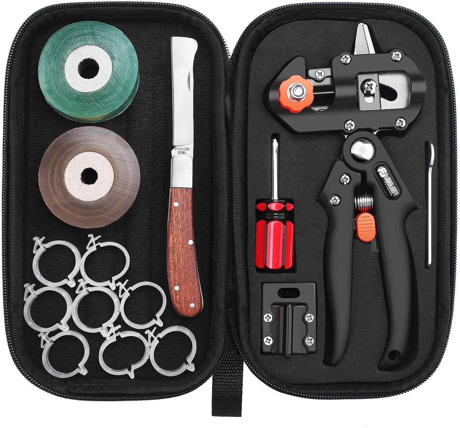 FUJIWARA Garden Grafting Tool, Multifunctional Pruning Scissors Kit, V-Graft/U-Graft/Omega-Graft Seedling for Fruit Tree Grafting Set,Including Grafting Tapes, Grafting Knife & Replacement Blades