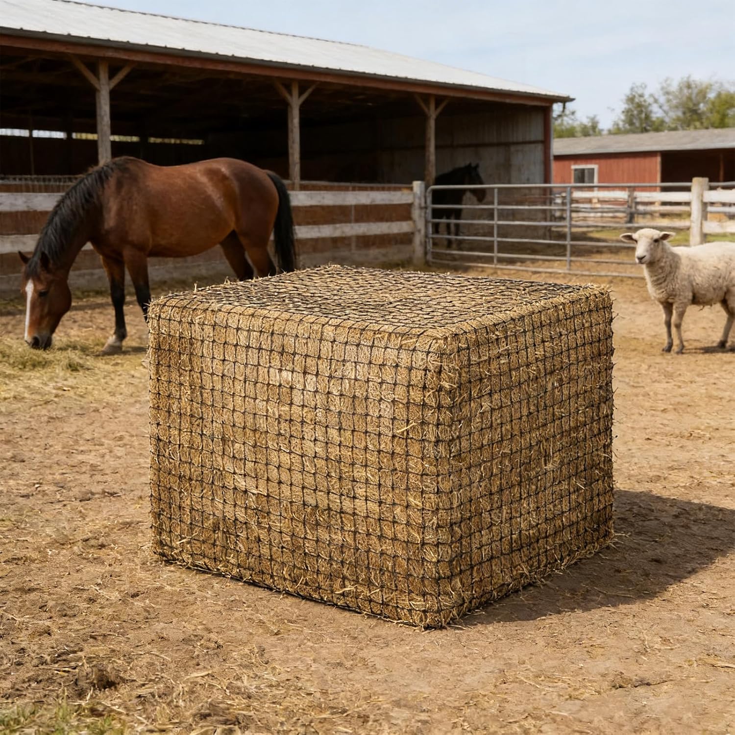 4x4 ft Slow Hay Net Feeder for Horses, Durable Soft Black PE Bale Hay Net (4 x 4 ft)