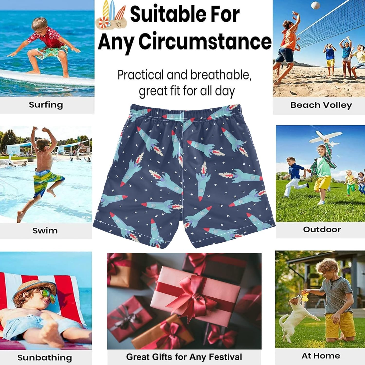 visesunny Boys Surfing Board Shorts Quick Dry Boys Swim Shorts s Swim Trunks Size from 2T to 14/16 - Image 2
