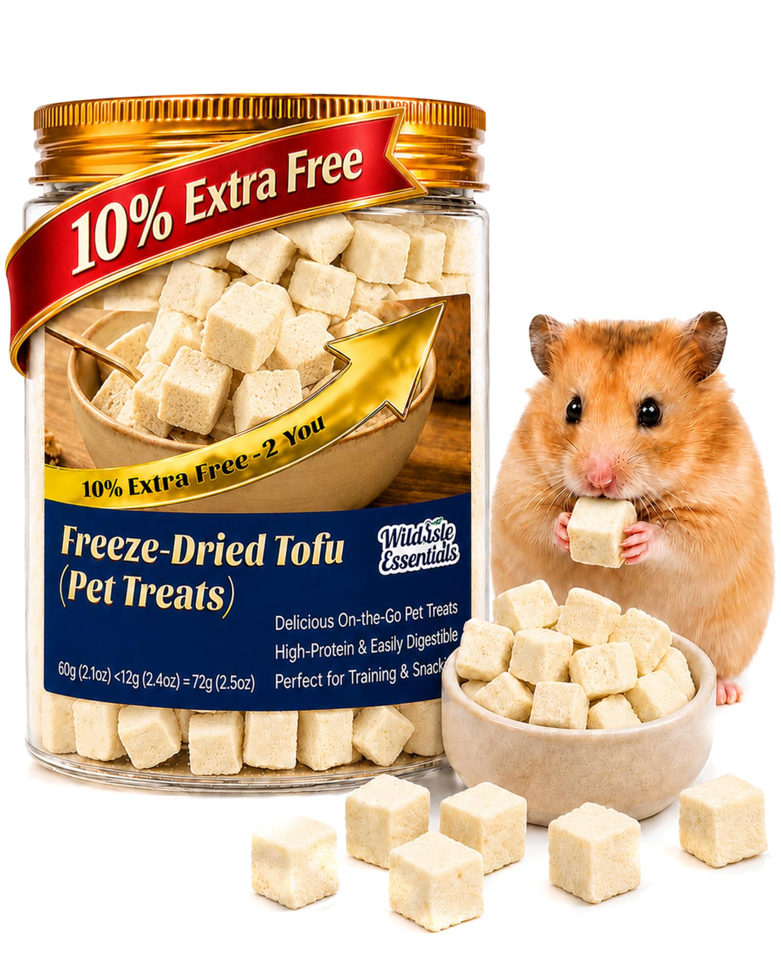 Hamster Treats, Freeze-Dried Tofu Cubes, Snack for Training, 2.5 oz (72g)