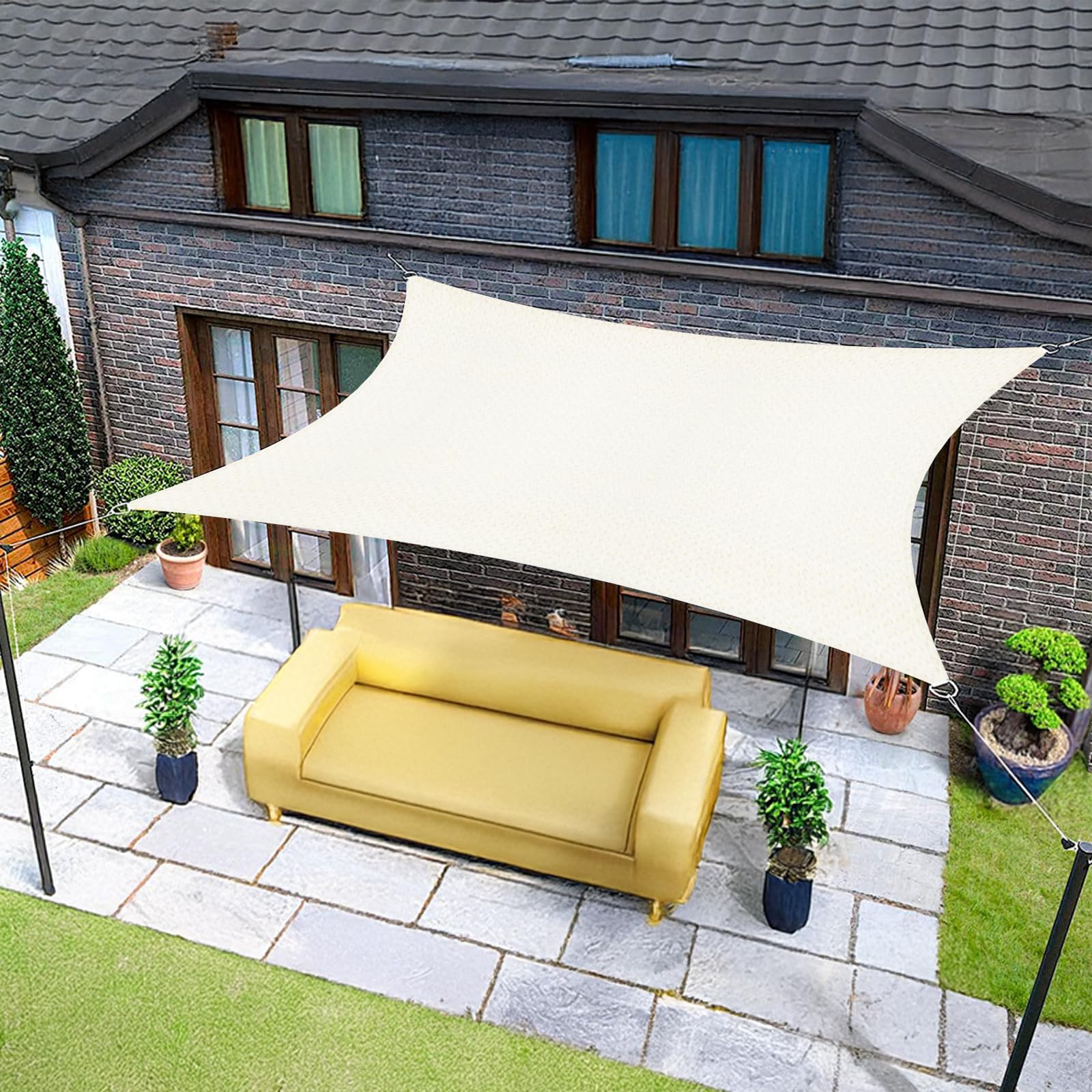 Sunnylaxx 3x4m Impermeable Toldo Vela de Sombra, Rectangular Crema Toldos Exterior Terraza Protección Rayos UV para Exteriores, Pergola, Jardín,Terrazas