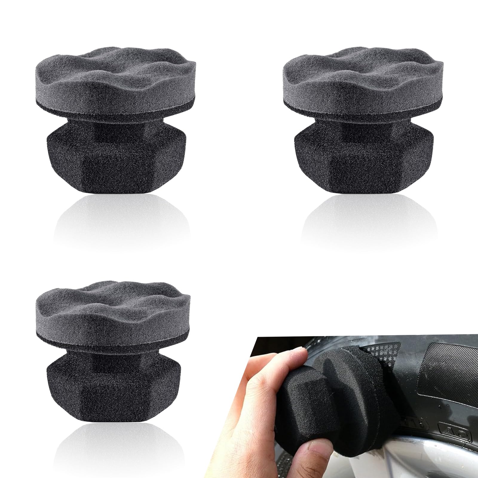 3 PCS Car Waxing Sponge, 4.33" Hand-held Convenient High-Density Corrugated Tire Polishing Cleaning Sponge, Auto Auxiliary Tire Cleaning Accessory, Compatible with Most Car Models (Gray)