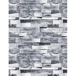 Revestimiento Imitación Piedra ConCus-T Papel pintado con efecto de ladrillo gris, 44.8 × 300 cm, vinilo impermeable, autoadhesivo, adhesivo para cocina, baño, dormitorio, decoración de pared