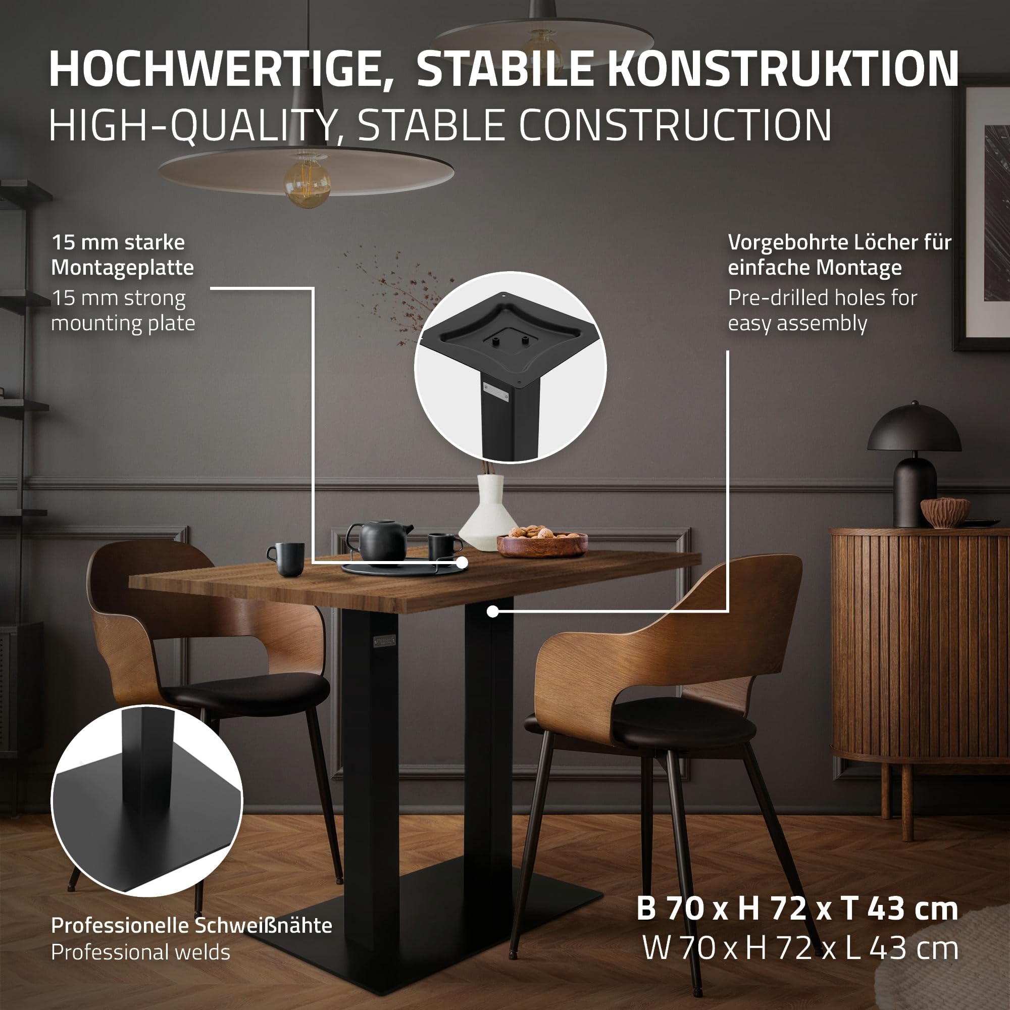 ML-Design Bastidor de Mesa Doble Patas para Mesa 70 x 43 x 72 cm Soporte Rectangular Negro Mate de Metal (Acero) Recubierto de Polvo Base para Escritorio Columna para Consola Sostén para Tablero Pie