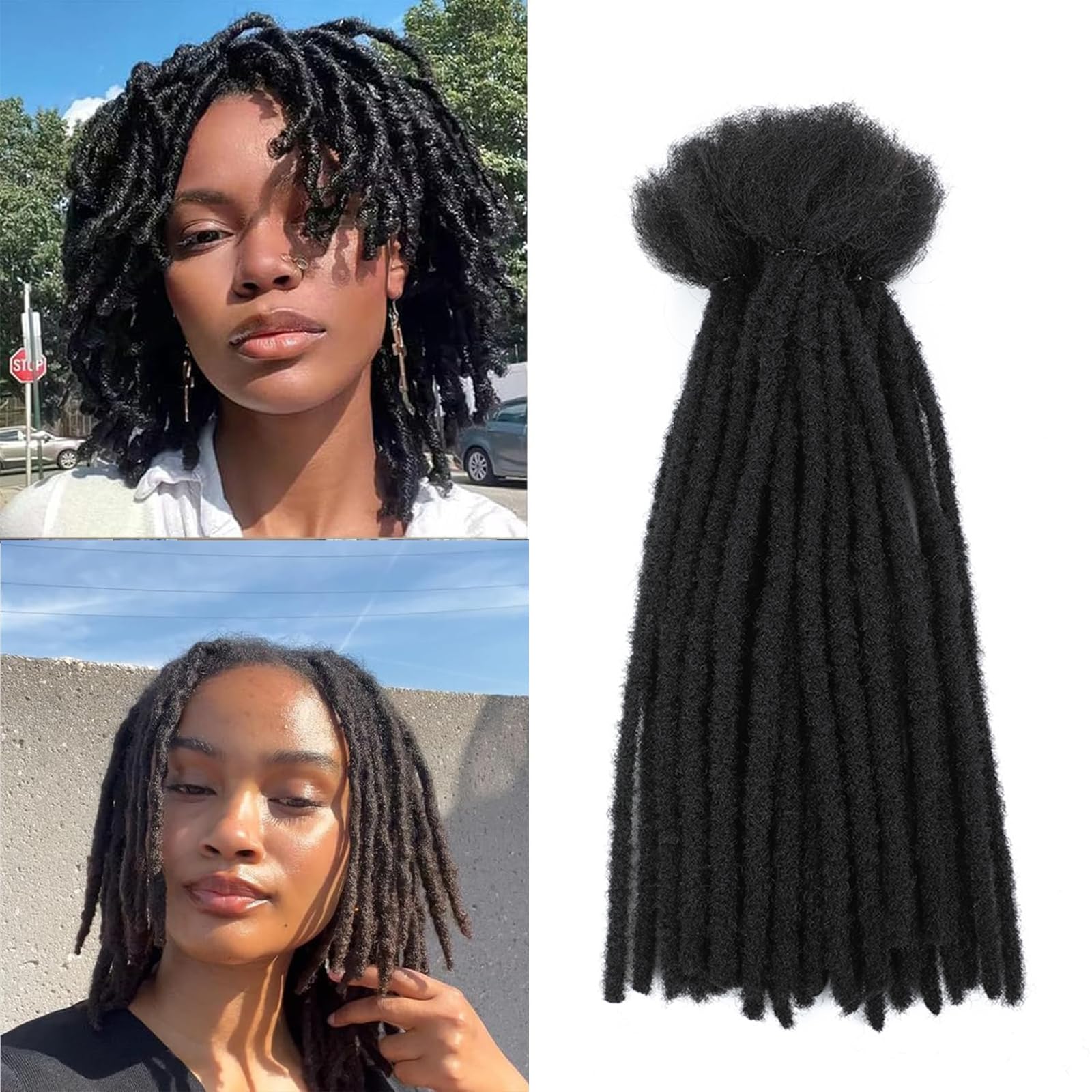 SHIHERESH Dreadlock Extensions Synthetic Hair 0.4cm Width 30 Strands Soft Dreads Extensions Dreads Loc Reggae Hippie Handmade Dreadlock Extensions for Women/Men(1B,12inch)