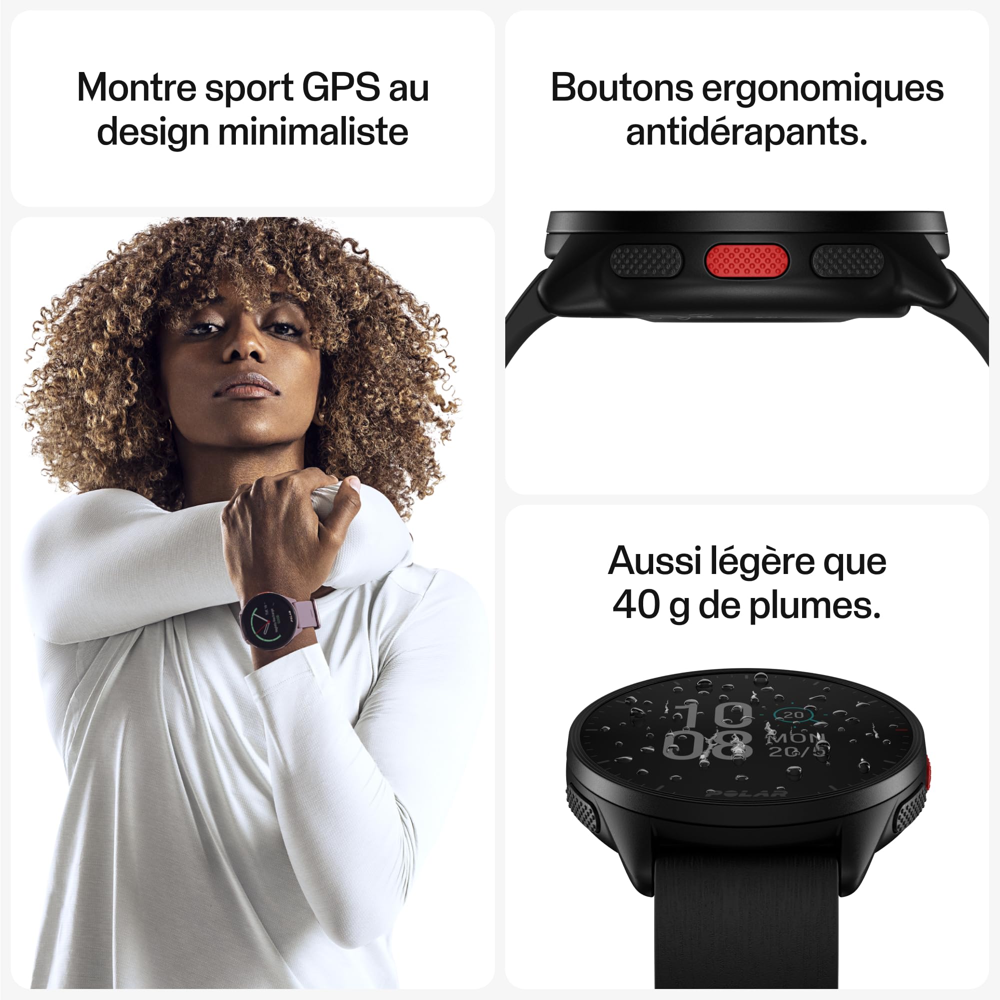 Polar Pacer - Montre GPS Running - Processeur Ultra Rapide - Ultra légère - Écran Lumineux - Boutons antidérapants - Nouveaux programmes d'entraînement/récupération - Mesure de FC - Commandes Musique