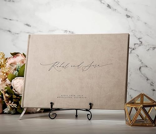 Vista 92 de MUUJEE Libro de visitas personalizado en Sage – Libro de invitados moderno personalizado de alta calidad para recepción de boda, fiesta de Salvia