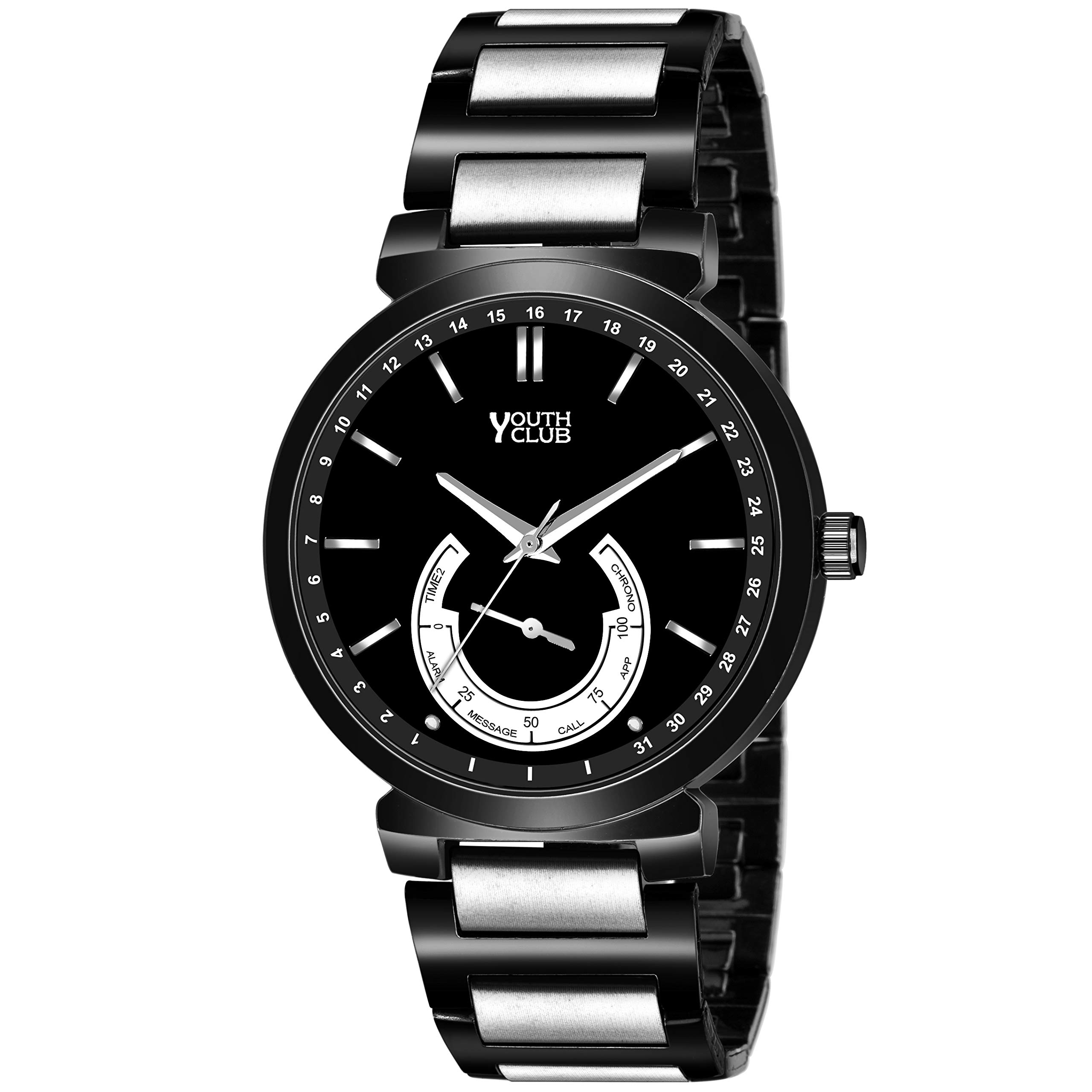 YOUTH CLUB Unique Designer Silver and Black Colour Analogue Watch for Men and Boys (Black) (B08T9NJ4Z1) Amazon Price History, Amazon Price Tracker