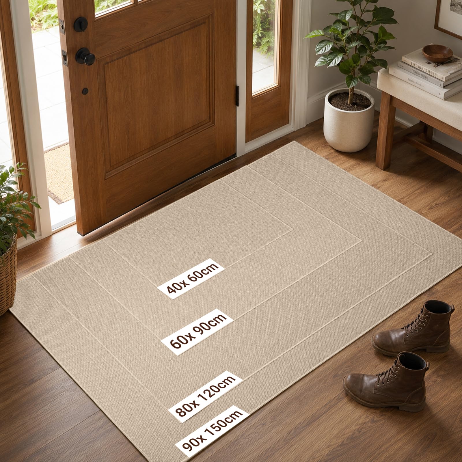 Fußmatte Innen 90x150 cm, rutschfest Fussmatte, Waschbar Schmutzfangmatte, Hohe Saugfähigkeit Dünne Türmatte Teppich für Eingang, Haustür, Küche, Patio, Beige