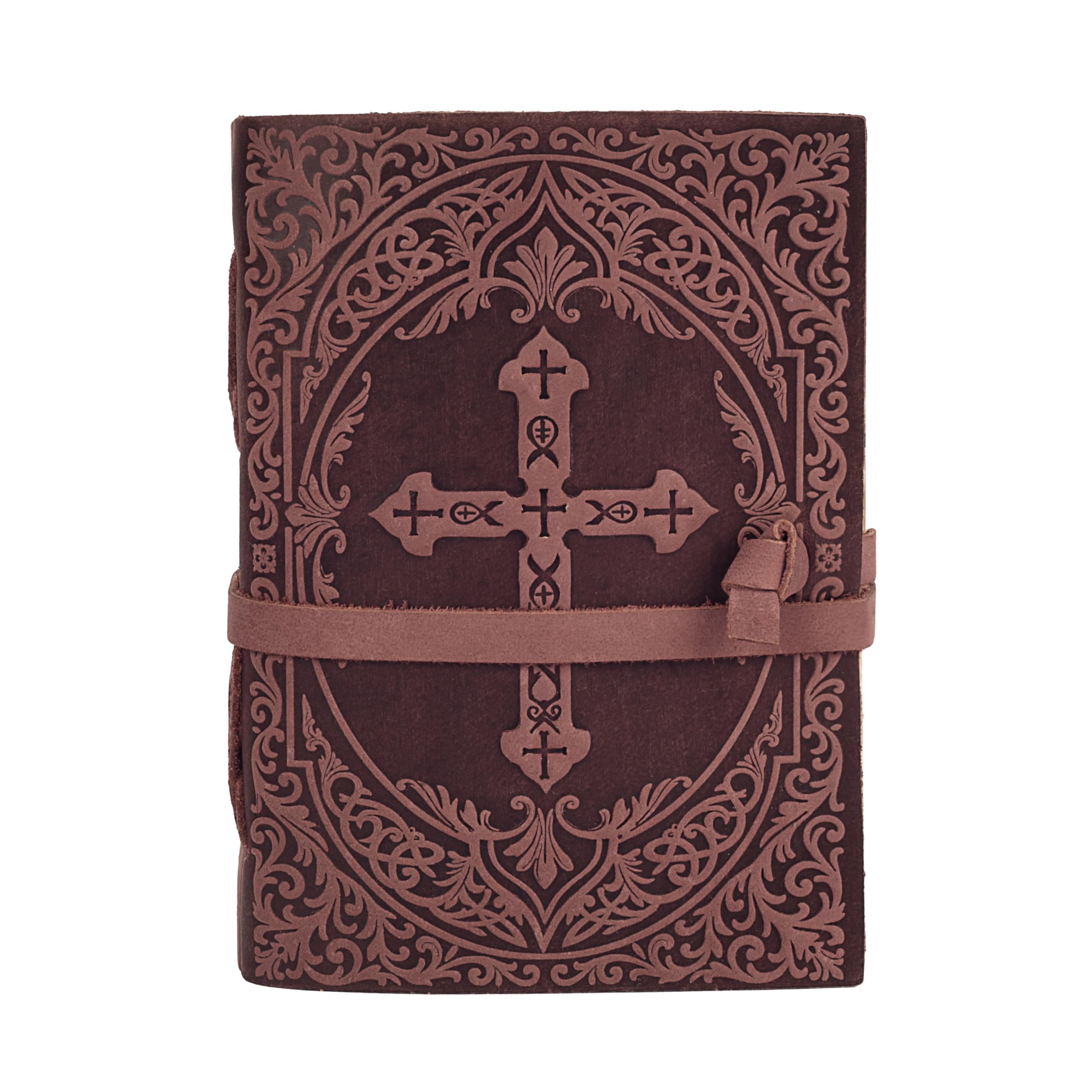 LEATHER VILLAGE Journal avec croix en relief, fuchsia, 25,4 x 17,8 cm.