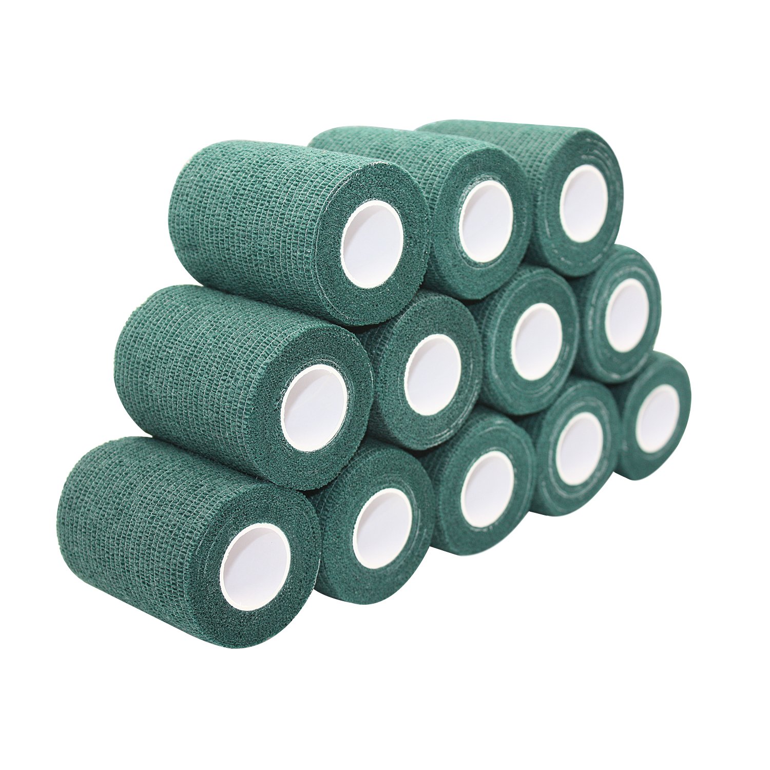 STpro Crepe Bandage Elastic Bandage Cohesive Bandages 7.5cm x 12 Rolls Dark Green Waterproof Bandage Vet Wrap Support Bandage Cohesive Support Bandage Vets Tape Self Adhesive Bandage