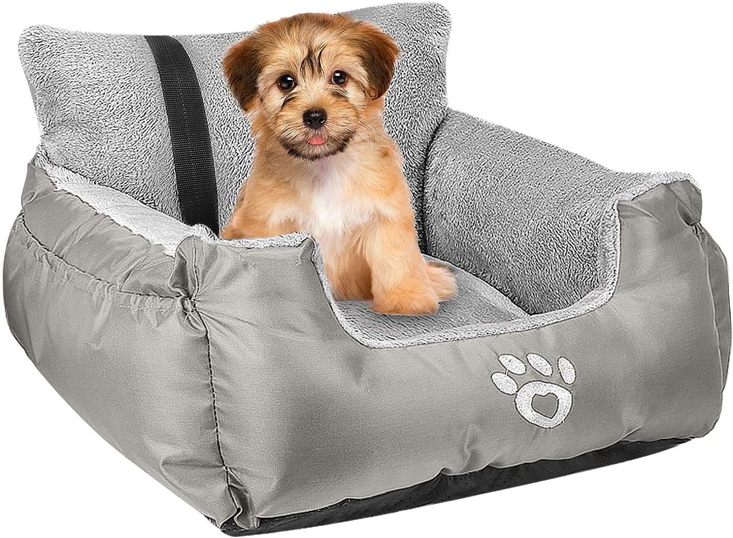 FRISTONE Dog Car Seat, Travel Carrier with Clip-on Safety Leash and Storage Pocket - Silver Gray