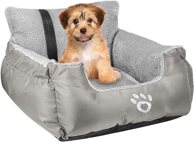 FRISTONE Dog Car Seat, Dog Booster Car Seat Travel Carrier with Clip-on Safety Leash and Storage Pocket Dog Seat for Puppy, Small Pet Comfortable and Anti-Slip - Silver Gray