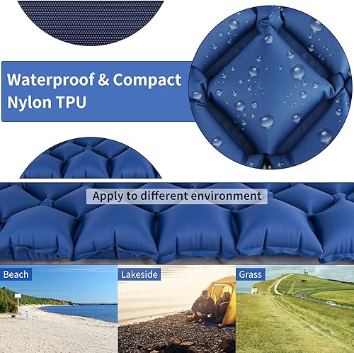 Miniatura 6 de KEEGOP Almohadilla de dormir para acampar doble portátil compacta infladora prensa pies almohadillas inflables para acampar para 2 personas colchón