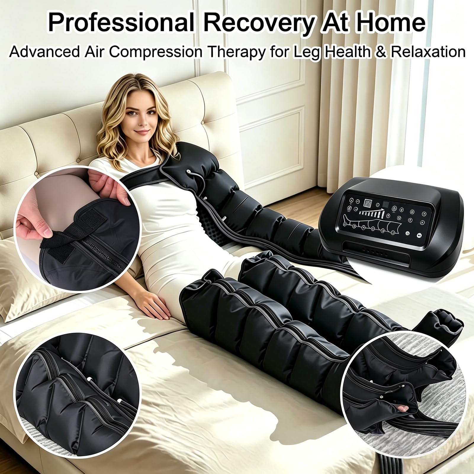 Pressoterapia Linfodrenaggio Professionale, Pressoterapia Gambe E Addome Braccia per Casa con Display Touch Screen E 6 Programmi di Massaggio, Massaggiatore Elettrico 6 Camere