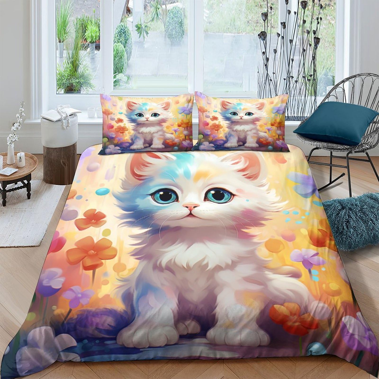 Housse de couette chat anti-plis literie microfibre facile à laver 200x200
