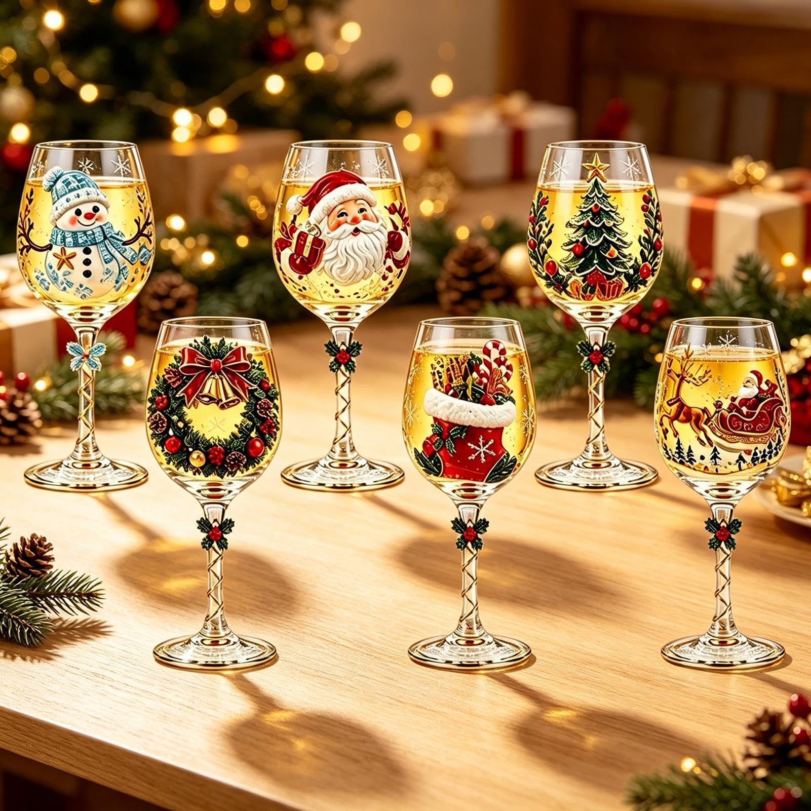 Calice di vino con gambo di Natale,Bicchieri festivi per champagne