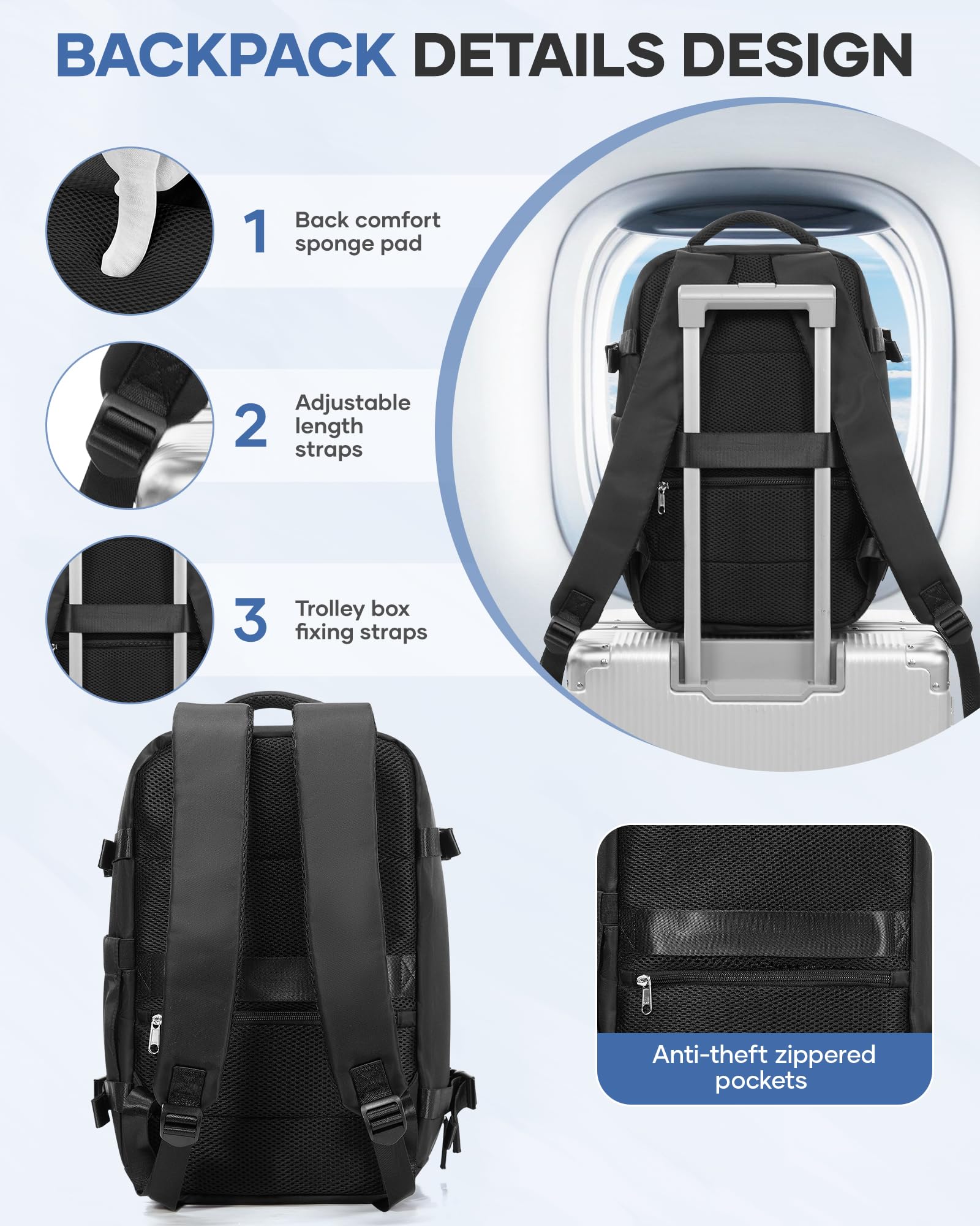 BJLFS Zaino Ryanair 40x30x20 Sottovuoto con Pompa Zaino da Viaggio Ryanair 40x20x25 Borse da Cabina per Wizzair Bagaglio a mano Easyjet 45x36x20 Sottovuoto Zaino Casual,Nero