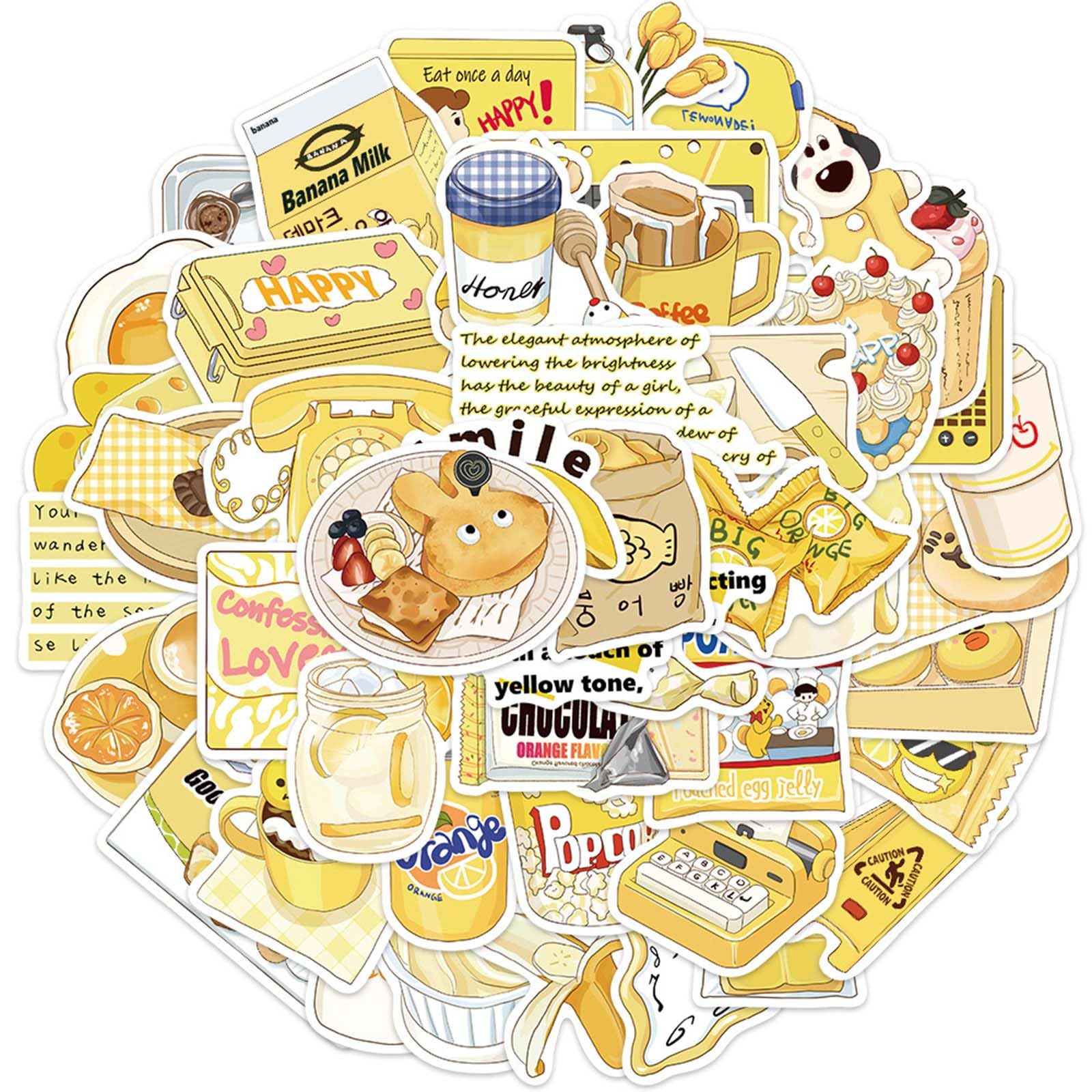 Aesthetic Yellow Stickers for Water Bottle,50pcs Cute Aesthetic Stickers for Kids Girls Teens,Waterproof Vinyl Decals for Laptop Journal Scrapbooking