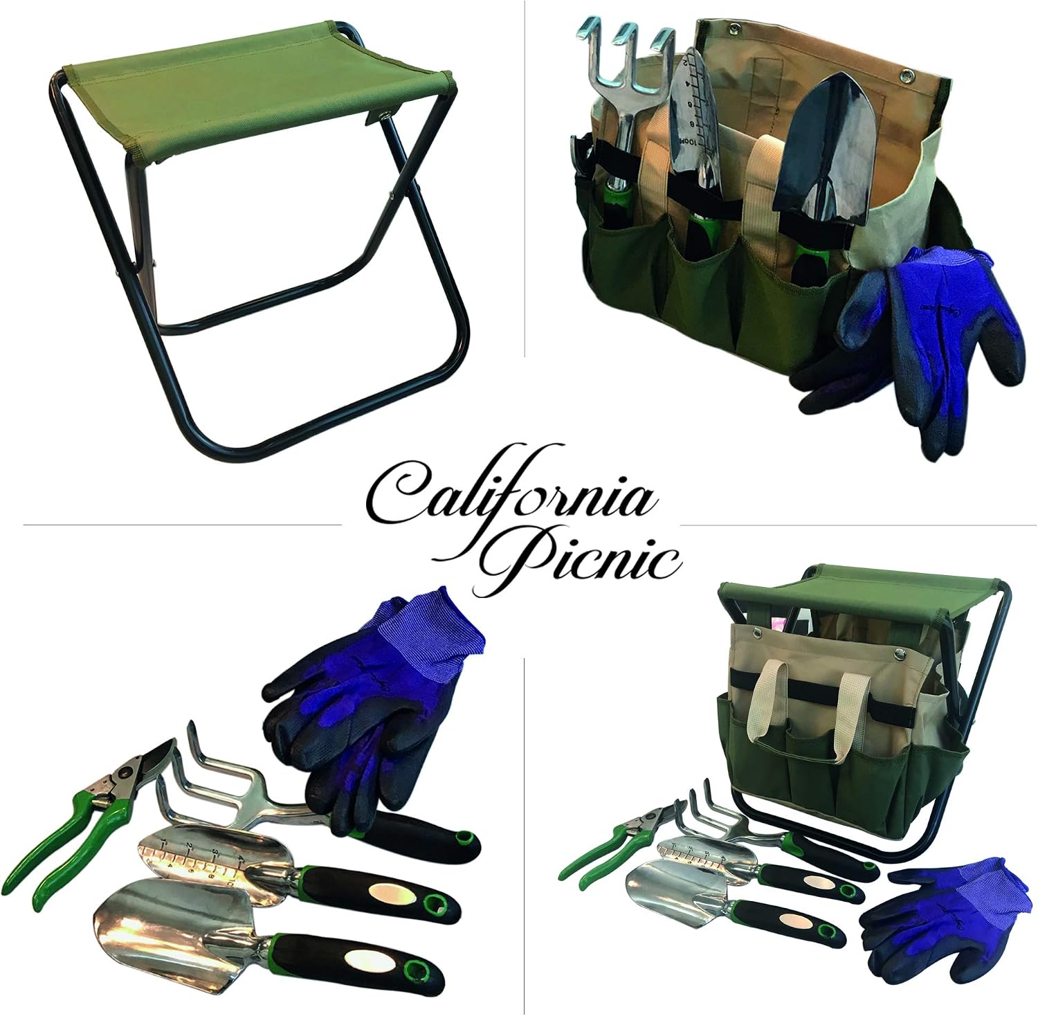 Garden Tools Set Organizer | Garden Seat Folding Gardening Stool Chair Kneeler | Gardener Bag | Gardening Tools Set | Digging Claw Garden | Top Gardening Gifts for Mom/Dad Includes Aluminum Tools
