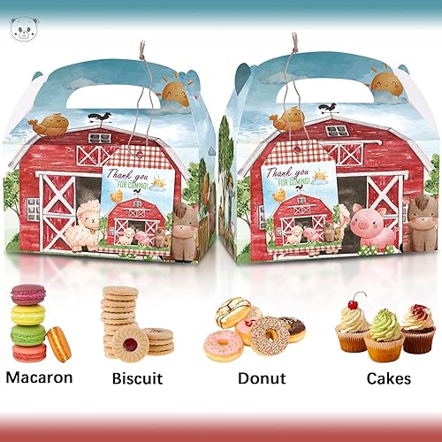 Miniatura 4 de Cajas de fiesta de granja, 12 cajas de regalo temáticas de granja con tarjetas de agradecimiento para cumpleaños, suministros de fiesta temática de