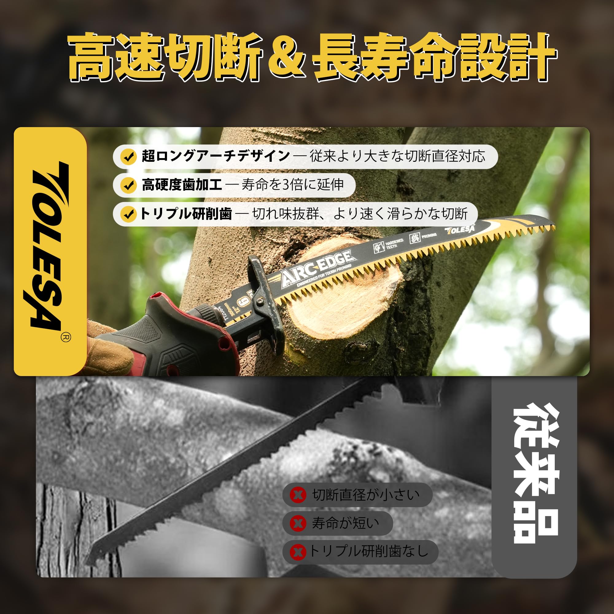 Amazon.co.jp: TOLESA レシプロソー替刃 生木用 曲刃 全長300mm 6山