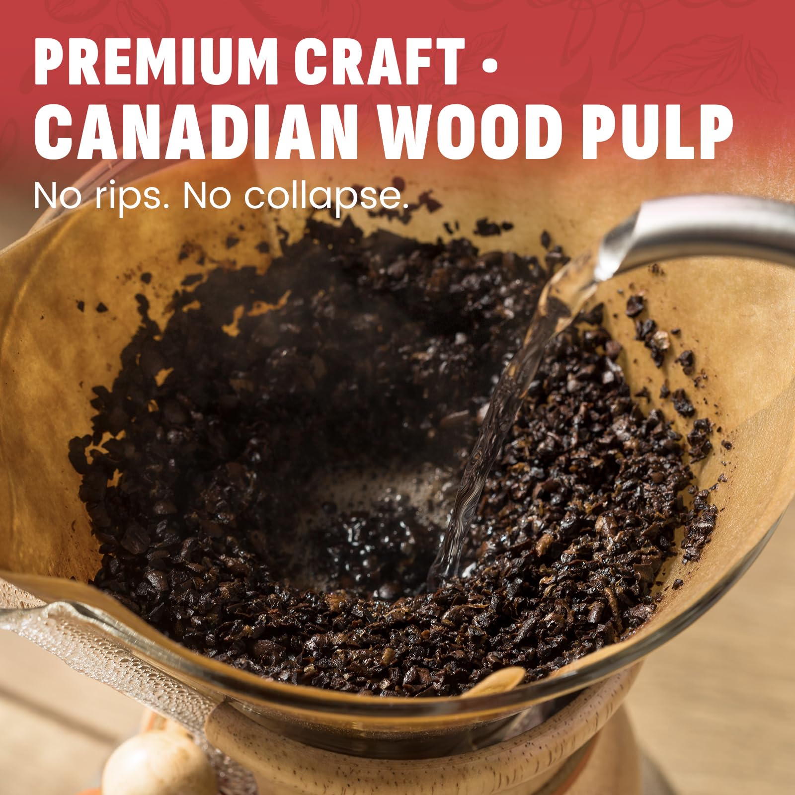 Filtros de café cónicos preplegados sin blanquear – Papel grueso importado de Canadá de alta calidad, compatible con cafeteras CHEMEX (240)