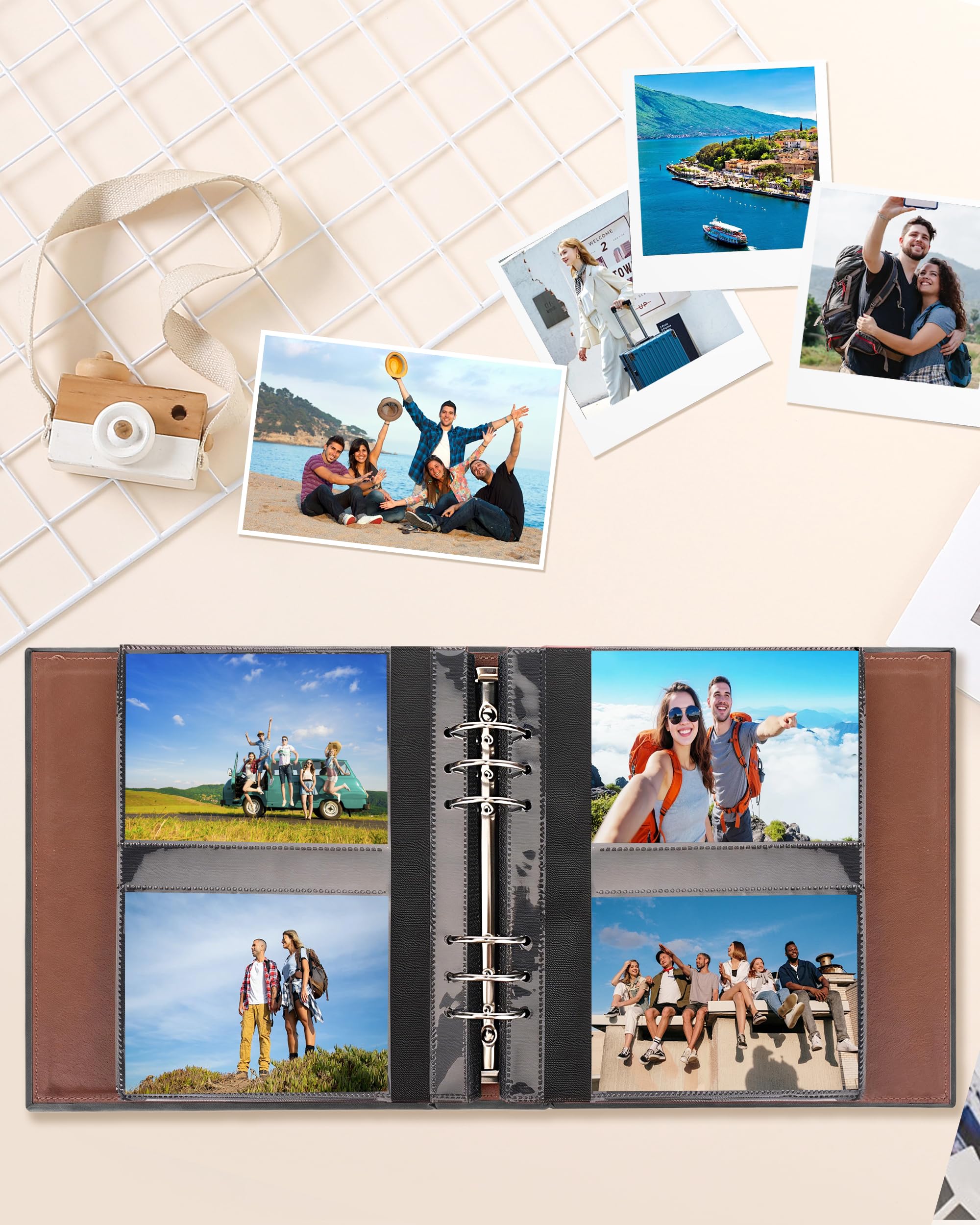 Álbum de fotos de cuero de 4 x 6 pulgadas, 200 fotos, libro de fotos con 50 páginas, álbum de recuerdos vintage para familia, boda, aniversario, bebé, vacaciones, árbol genealógico