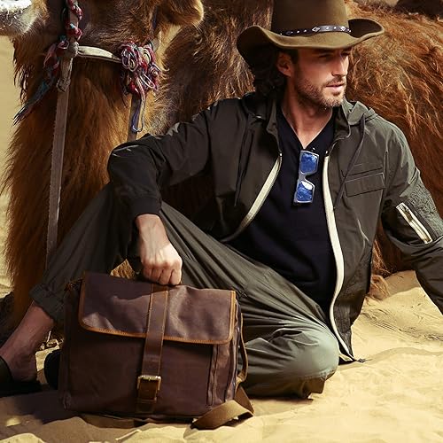 Miniatura 6 de Mochila de lona encerada para hombre Casual 15.6" Mochila para portátil, bronce, Mochilas de mochila Bronce,Negro