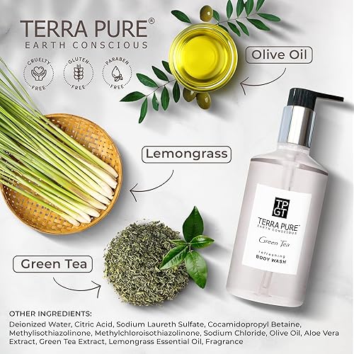Miniatura 4 de Terra Pure Gel de baño Green Tea, 10.14 onzas con miel orgánica y aloe vera (caja de 24)
