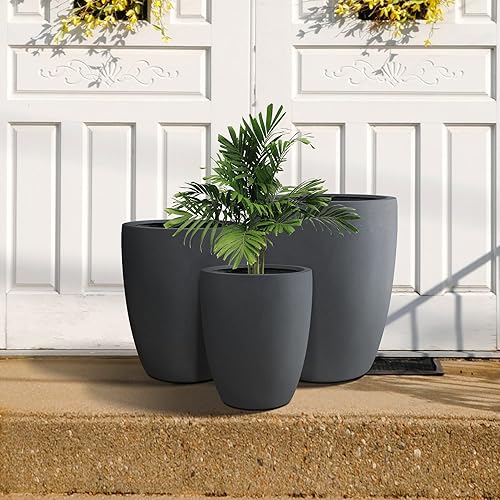 Miniatura 9 de Kante Juego de 3 macetas redondas de hormigón de 18.1 pulgadas, 20.5 pulgadas, 22.4 pulgadas de alto, macetas decorativas modernas para interiores y