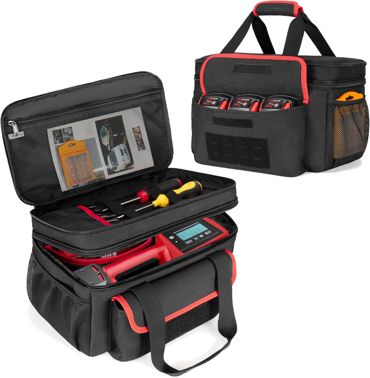 Air Compressor Carrying Bag Compatible with Milwaukee M18 18V Cordless Tire Inflator 2848-20, Tire Inflator Storage Bag Fit for Milwaukee M18 Inflator, Hand Tools, Battery, Charger, Black