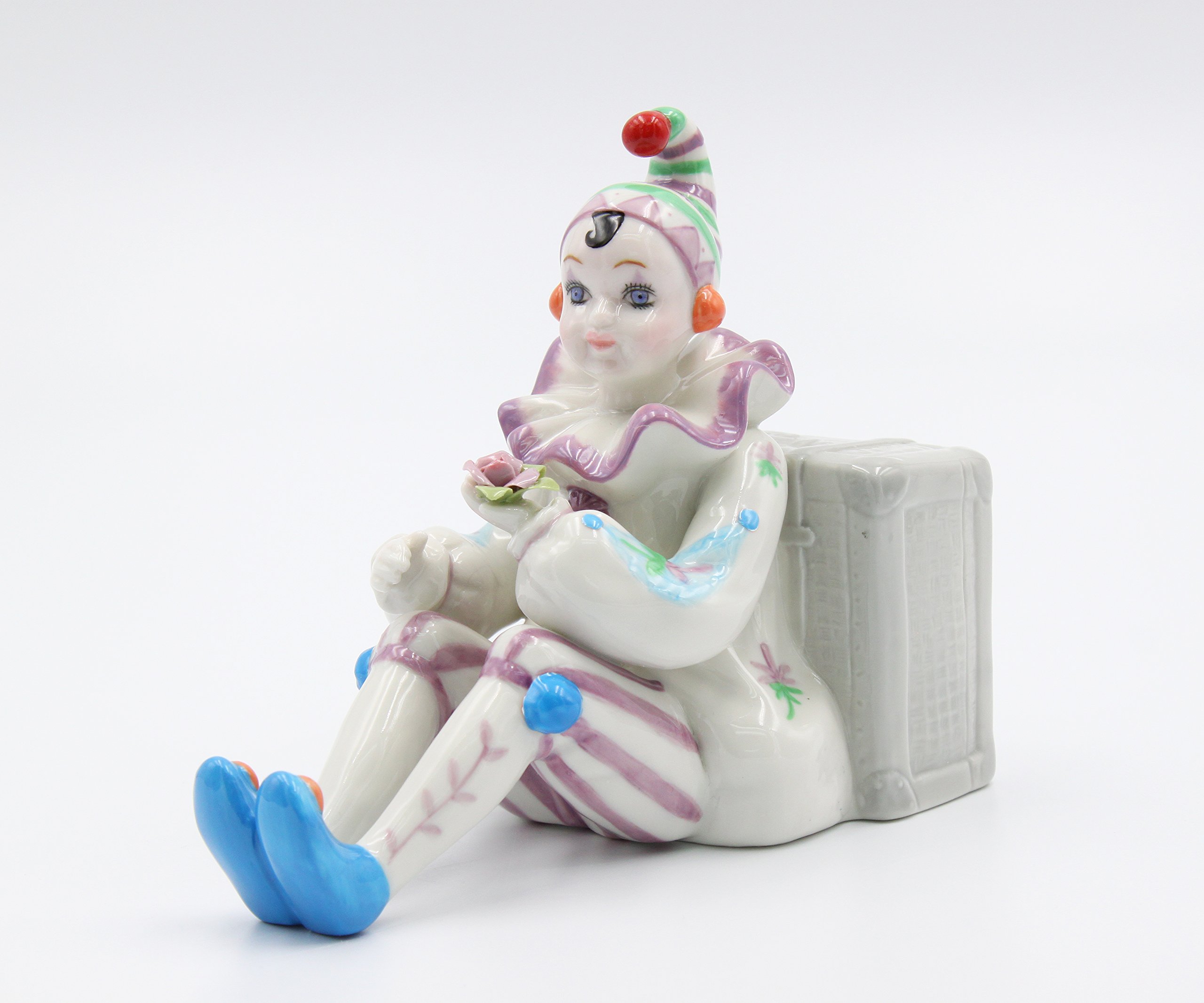 Cosmos Gifts 20932 Fine Porcelain Clown Sitting by Luggage Musical Figurine (Music Tune: What A Wonderful World), 5 5/8" H