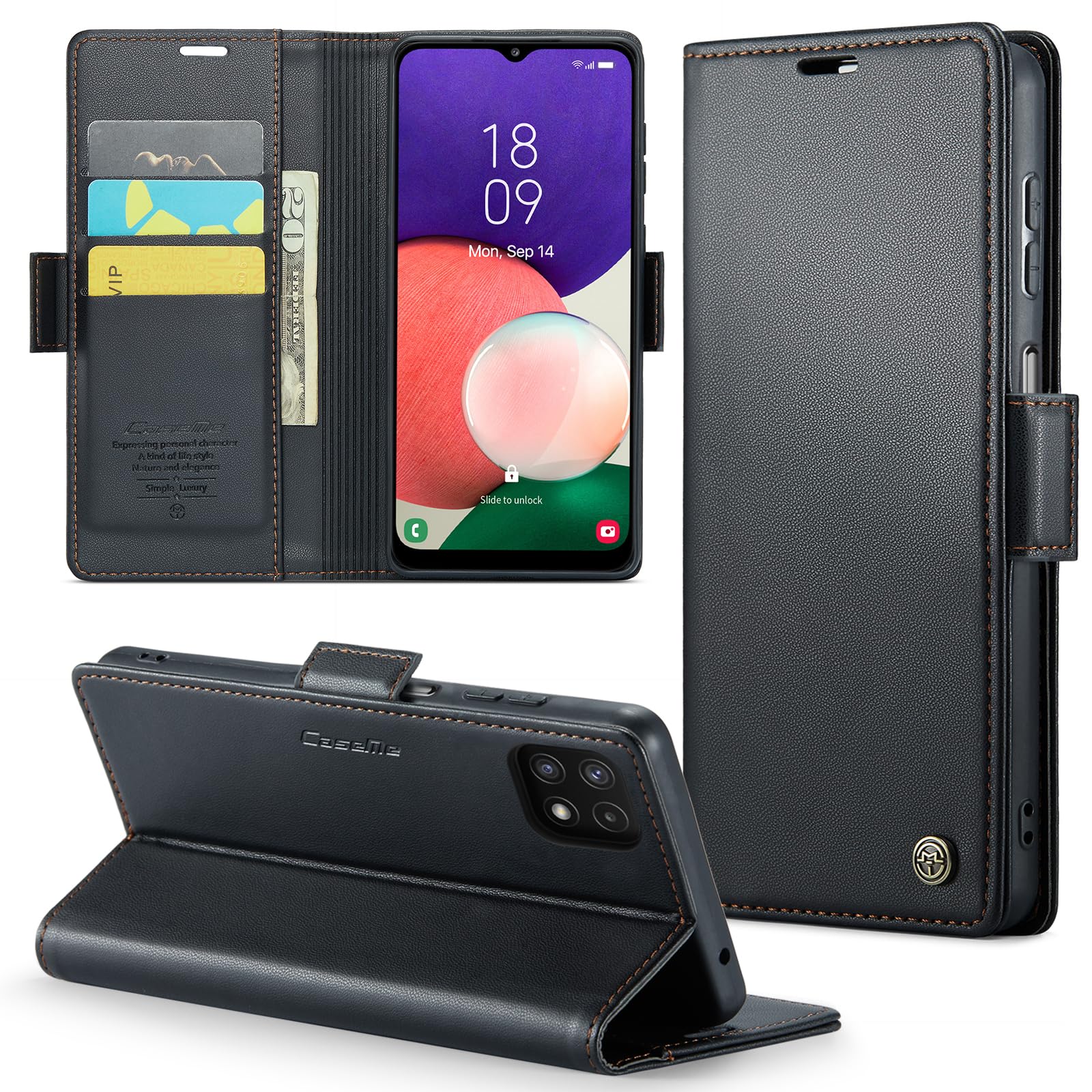 for Samsung Galaxy A22 5G(Not compatible A22 4G) Wallet Case with Card Holder, Kickstand RFID Blocking Magnetic Closure Protective Leather Case for Samsung A22 Flip Case Wallet - Black