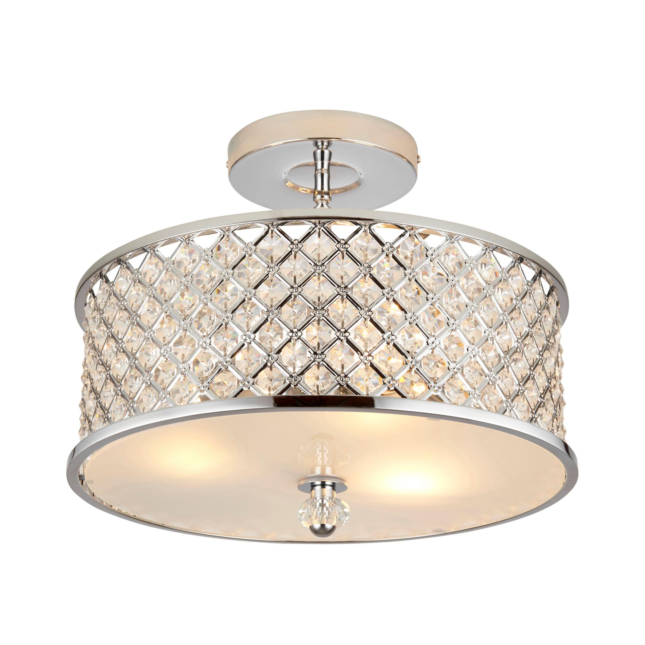 Endon Polished Chrome Semi Flush Light In Chrome With Clear Crystal Glass Finish - Hudson