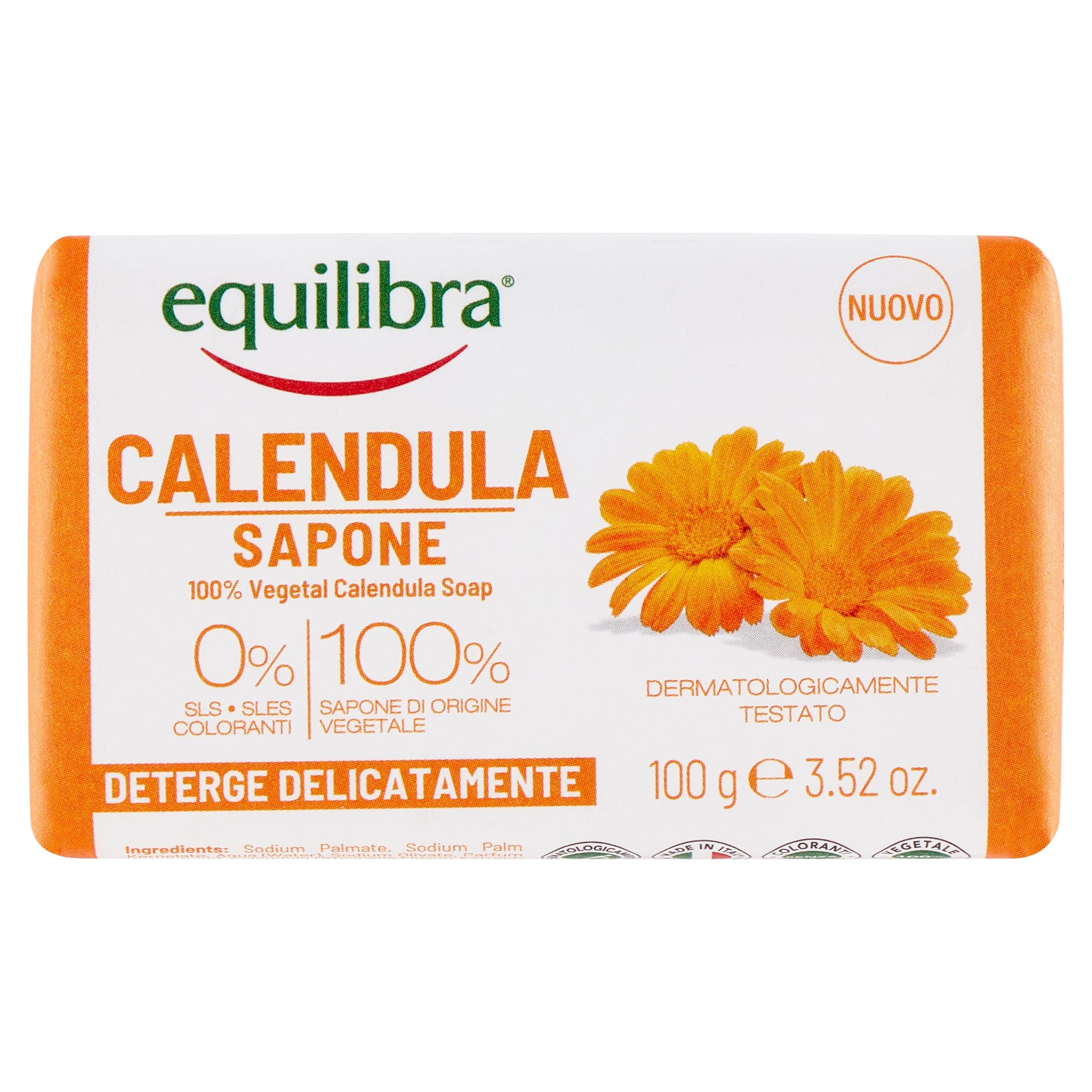 equilibra Calendula Sapone 100% Vegetale, Funzione Anti Arrossamento, 100g, Pacco da 12