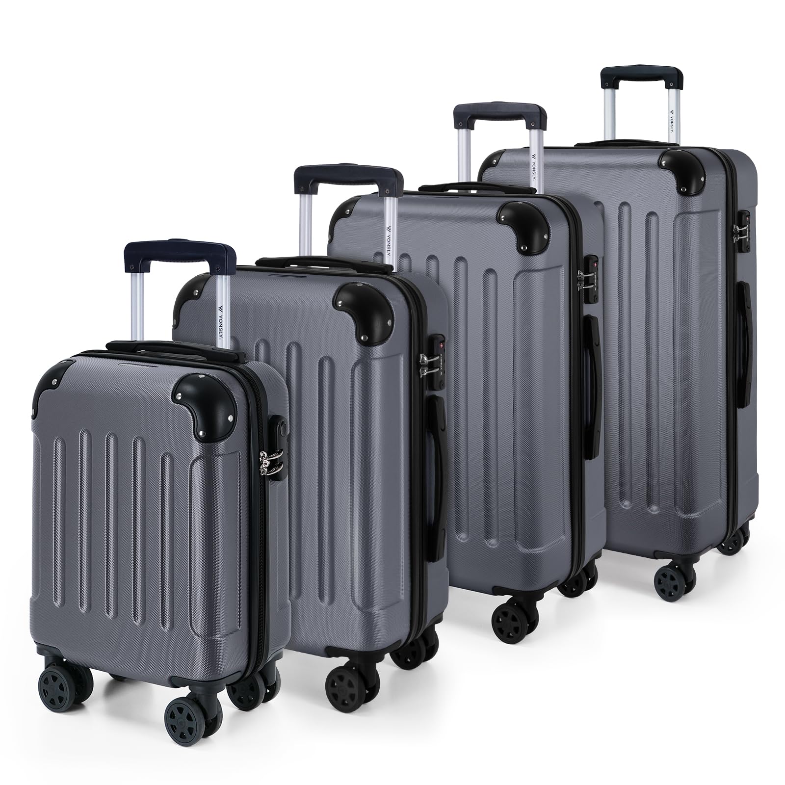 YONSLY Gepäck Reisekoffer, Trolley Rollkoffer Handgepäck, Hartschalenreisekoffer mit 360° Lenkrollen, Zahlenschloss, Mehrstufiger Teleskopgriff