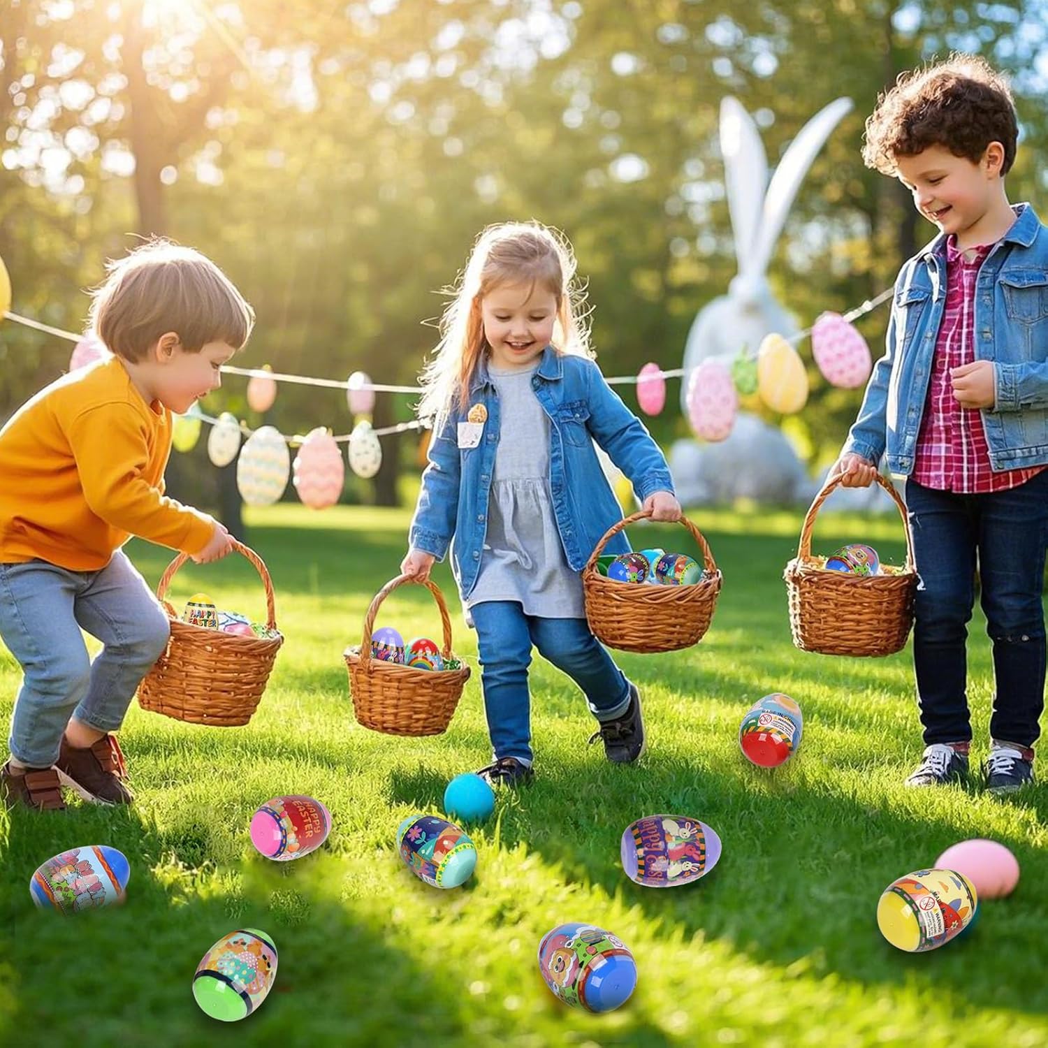 VOMAOK 24pcs Prefilled Easter Eggs with Easter Sticky Hands Toy Inside for Kids Boys Girls Easter Basket Stuffers,Eggs Hunt ,Party Favors