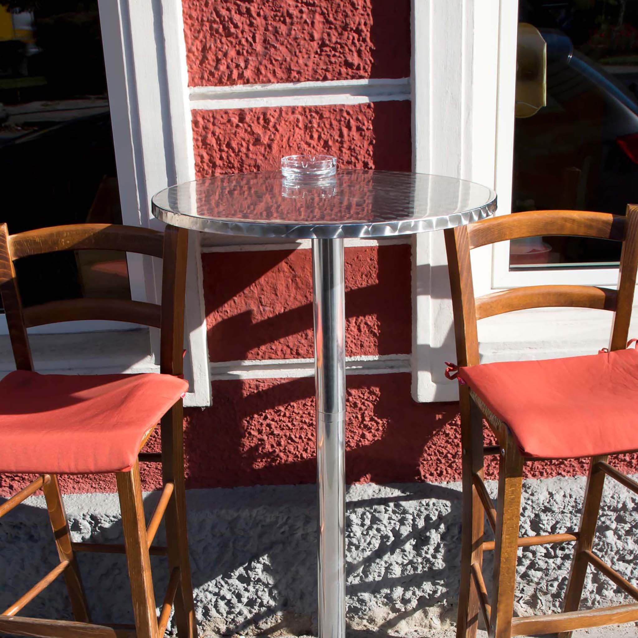 WilTec Mesa de Bar Bistro Aluminio Altura Regulable 70cm o 110cm Ø 60 cm Ideal Exterior Terraza Hostelería