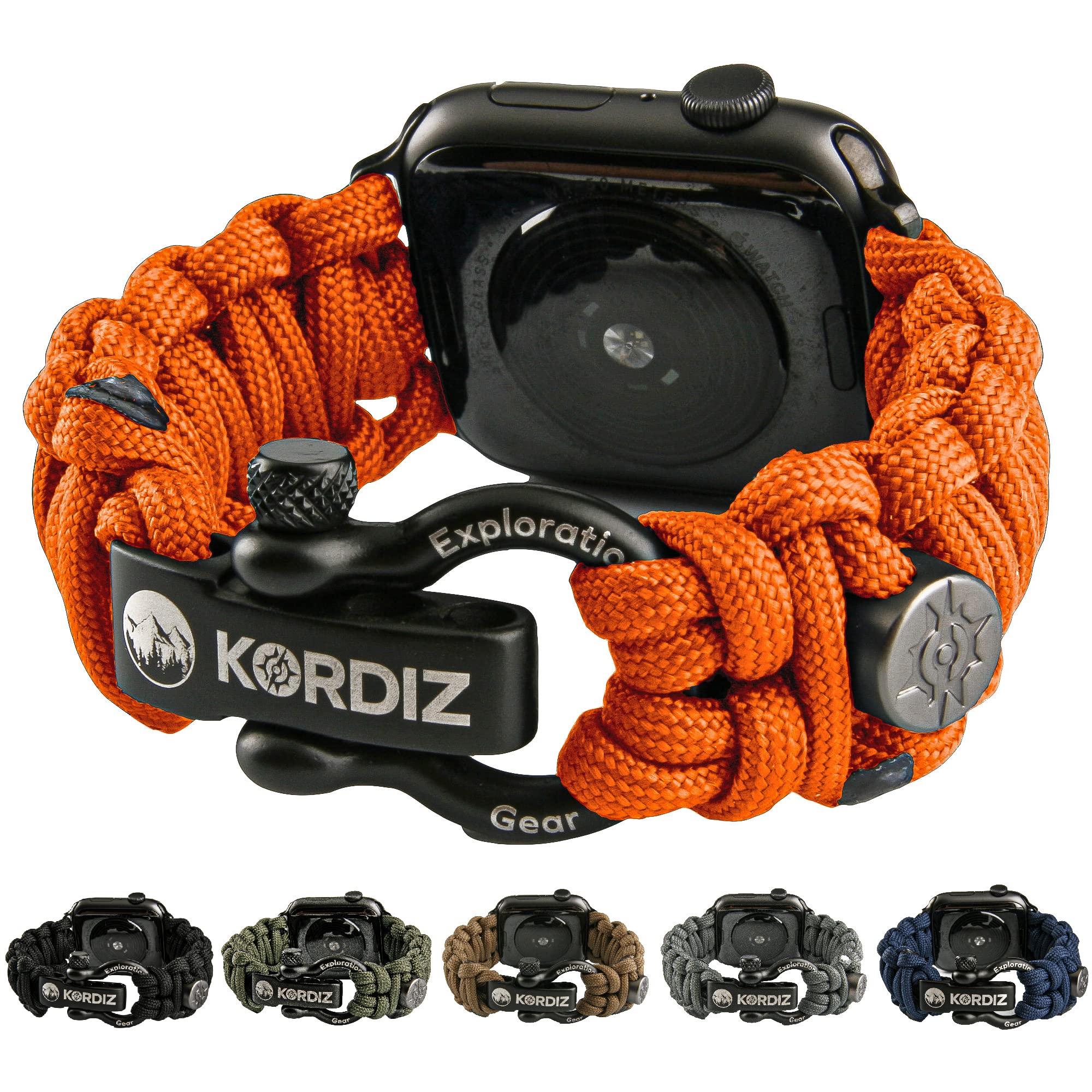KORDIZ Survivor - Paracord Apple Watch Band Compatible with Apple Watch Series 8/7/6/5/4/3/2/1/SE & Ultra - 42mm 44mm 45mm 49mm - with Stainless Steel Adjustable Shackle (Orange, L for Ultra 49mm)