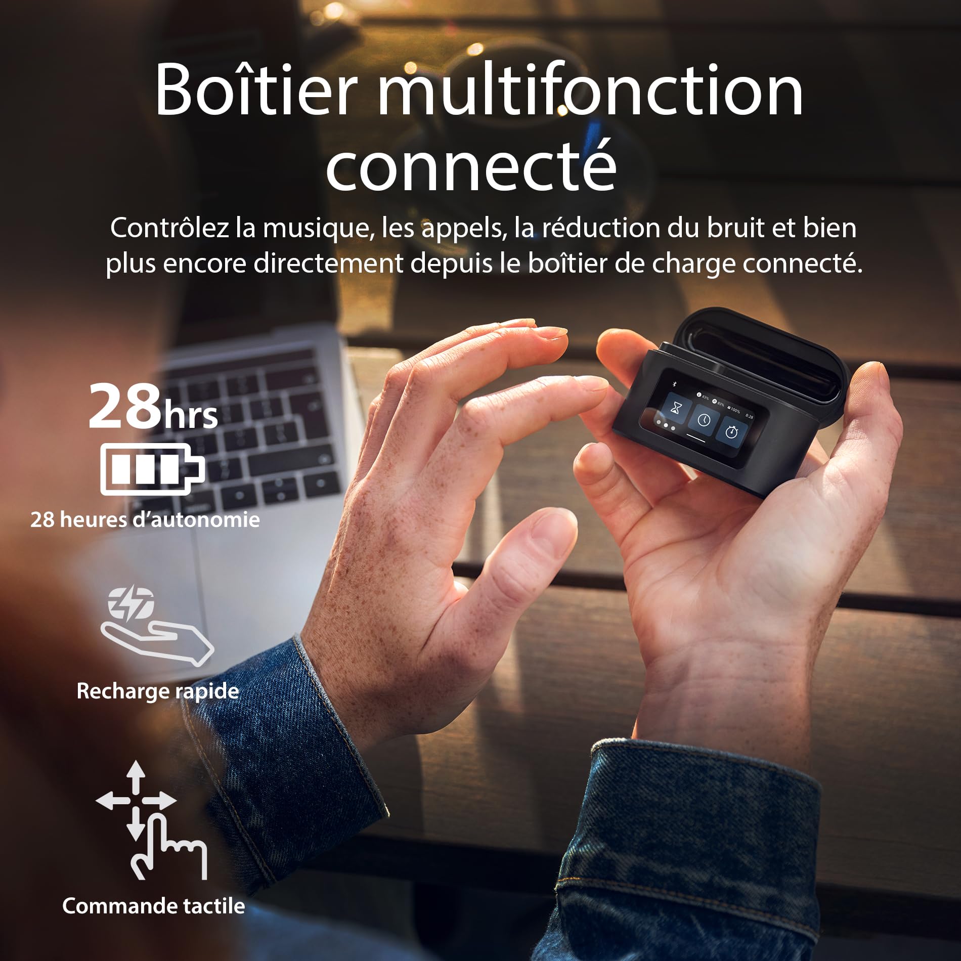 PHILIPS TAT6100BK Écouteurs True Wireless avec Boîtier de Charge Intelligent – Réduction de Bruit, 4 micros, Basses dynamiques, 28 h d’autonomie, Bluetooth 5.4, IPX5, Commandes tactiles – Noir
