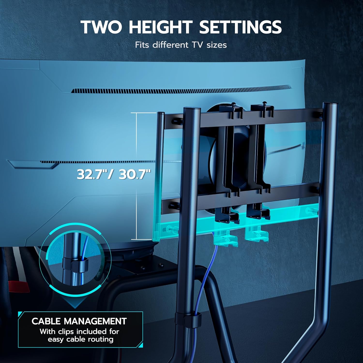 ARES WING TV Mount Designed for GRS1001 Racing Simulator Cockpit, Sim Racing Monitor Stand for Racing Games, Compatible with 32"-50" Monitors, Up to VESA 400x200, Black